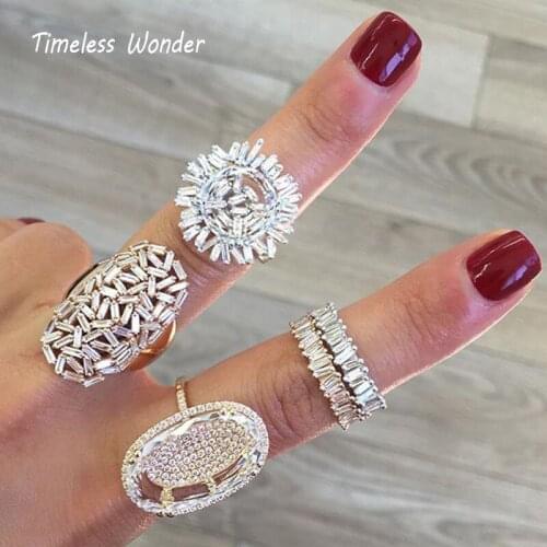 Timeless Wonder Fancy Geo Zirconia Firework Band Rings for Women Jewelry Punk Cocktail Goth Ins Designer Top Kpop Egirl Lot 5353