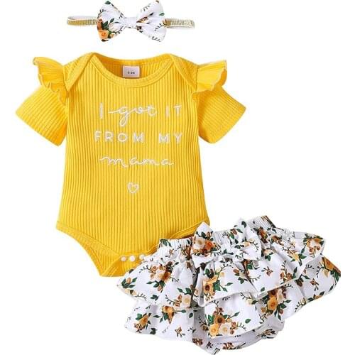 Newborn Infant Baby Girl Clothes Romper Shorts Set Floral Summer Outfits Cute Baby Girl Clothes Yellow