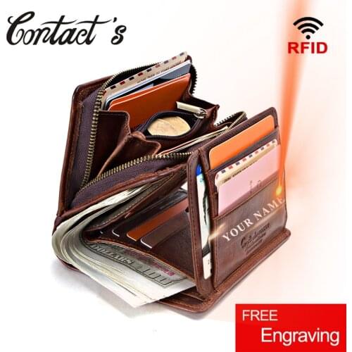 100% Genuine Leather Men Wallets Zipper Coin Purse Short Male Money Bag Quality Designer Rfid Walet Small Card Holder Clutch