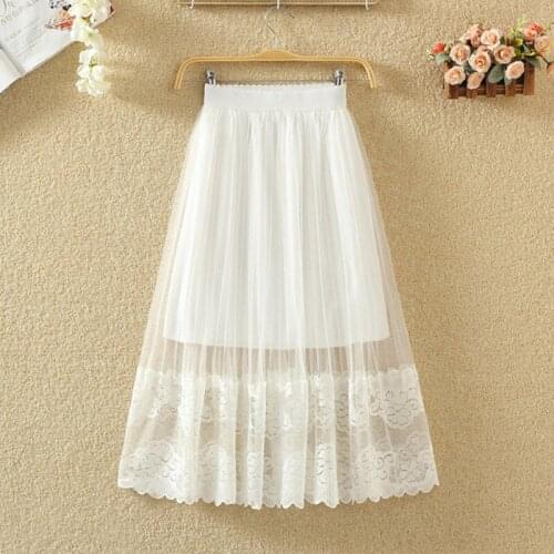 Summer Lacy Gauze Skirt, Womens Middle Length, High Waist, Thin Gauze Skirt, A-line Skirt, Fluffy Pleated Skirt