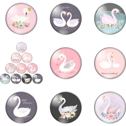 Cute Little Princess Swan Royal Crown round Photo Glass Cabochon Demo Flat Back Making Findings Handmade DIY Accessories