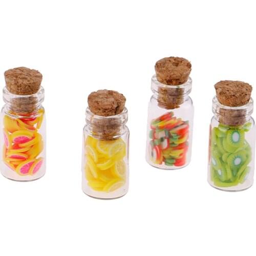 Cute Mini Fruit Slices Glass Bottle Storage Jar Wooden Lid Toy 1:12 Dollhouse Miniature Doll Accessories