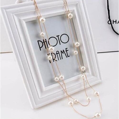 Fashion Womens Lady Pendant Necklace Womens Double Pearl Pendant Necklace Sweater Chain Jewelry Gift