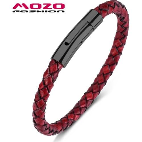 Fashion Punk Men Jewelry Braided Leather Bracelet Women Handmade Retro Trendy Stainless Steel Clasp Wrist Band