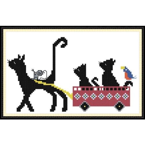 Three little black cat pattern cross stitch kit cute cartoon cat hitchhiking14CT handmade embroidery DIY home decoration pendant
