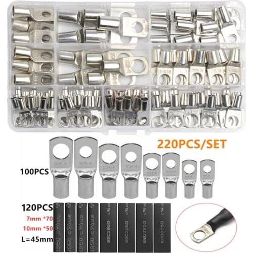 60/220CPS Assortment Car Auto Copper Ring Terminal Wire Crimp Connector Bare Cable Battery Terminals Soldered Connectors Kit
