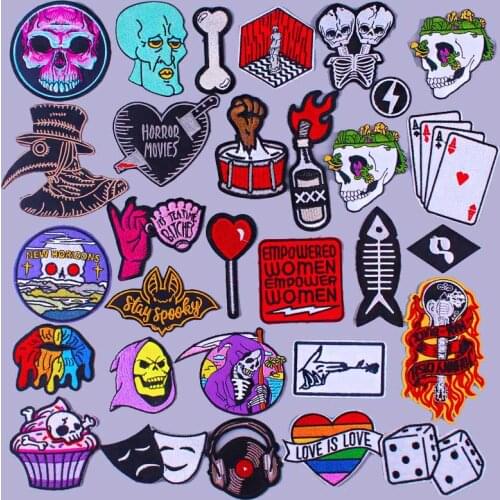 Punk Embroidery Patch Biker Rock Stripes Patches On Clothes Iron On Patches For Clothing Horror Movies Badge Jacket DIY Applique
