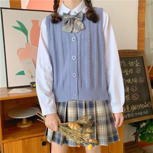 2020 New Japanese Sweet Preppy Knitted Vest Womens Loose Cardigan Sleeveless Vest Waistcoat Womens Autumn Clothing