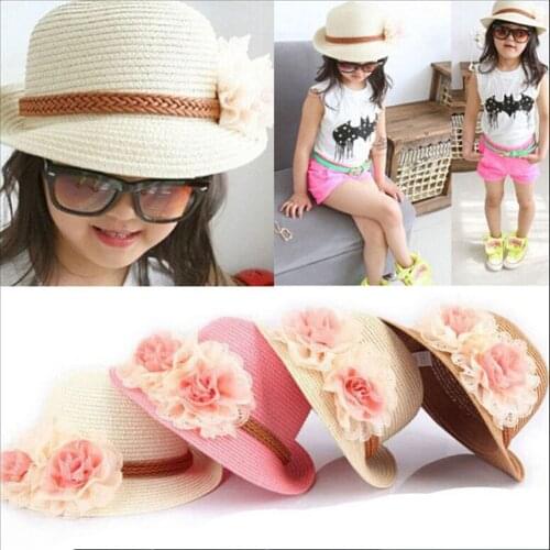 New Cute Kid Baby Toddler Girl Cotton Flower Hat Polka Dot Summer Bucket Sun Cap