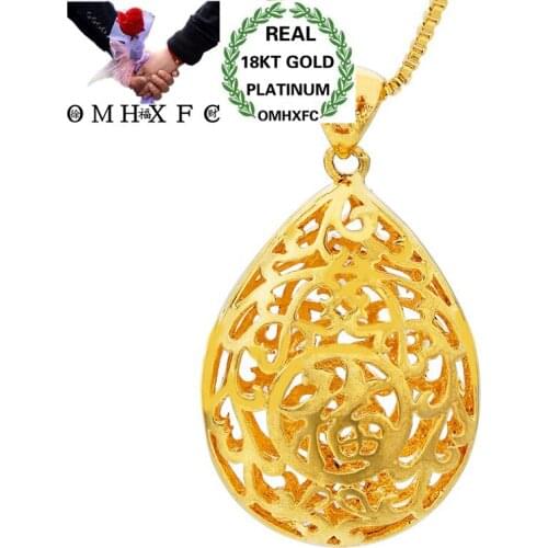 OMHXFC Wholesale European Fashion Woman Unisex Party Birthday Wedding Gift Hollow Water Drop 18KT Real Gold Charm Pendant PN13