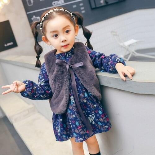 2020 Autumn Winter New Girls Thickening Plus Velvet Bottoming Dress + Wool Shawl Two-piece Suit Female Baby Long-sleeved Dress