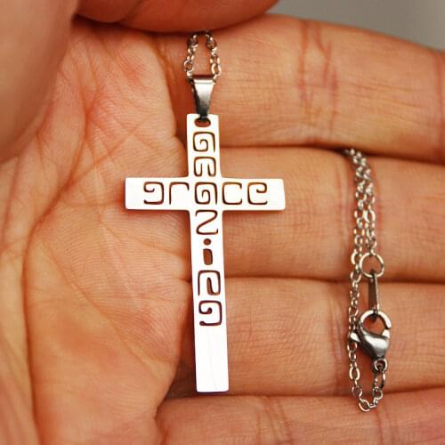 1pc New Amazing Grace Stainless Steel Pendant Necklace Cross Faith Necklaces Women Men Girls New Year Jewelry Gift