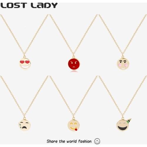 Lost Lady Trendy Cute Feeling Pendant Necklaces Statement Gold Color Chain Chocker Necklaces for Women Party Jewelry Girl Gifts