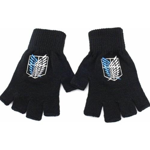 2020 Anime Attack On Titan Gloves Survey Corps Logo Half Ginger Plush Knit Glove Winter Warm Mitten Cosplay Gift