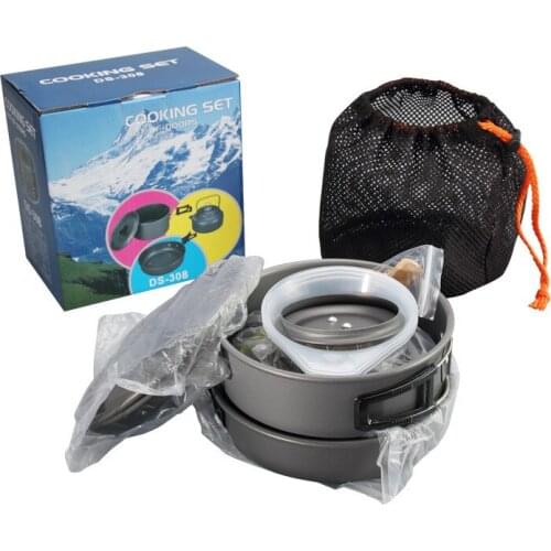 Mini Aluminum alloy Portable Outdoor Cooker Pot 9-piece Set 2-3 person Travel Camping Frying Pan Tea Pot With Color Box For Gift