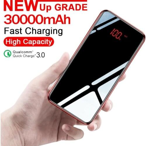 30000mAh High Capacity Safe Quick Charging Portable PowerBank Mirror Screen with Led Display PoverBank for Xiaomi Iphone Samsung