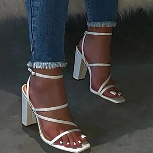 Fashion Women High Heels Sandals Soild Square Head Narrow Band Super High Heels Pumps Shoes Elegant Thick Heels Sandals Women