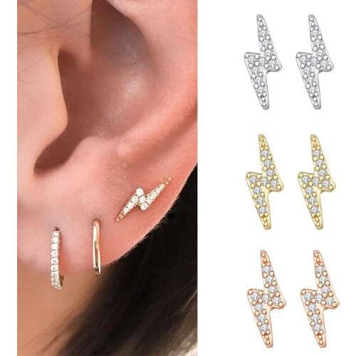 LIYAN Simple Fashion Gold Silver Plated Cubic Zirconia Crystal Lightning Stud Earrings For Women Unisex Engagement Ear Ring Punk
