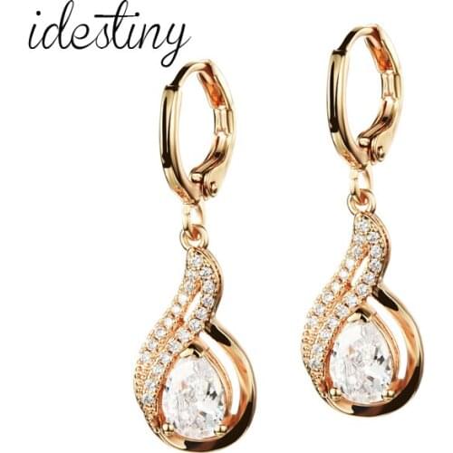 11.11 Sale Top Quality Romantic Gold Color Plated Water Drop Shape Big Cubic Zirconia Hoop Earrings For Women Wedding Earring