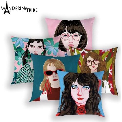 Pretty Girl Cushion Covers Sofa Jungle Plant Throw Pillowcase Cushions Chair Cover Portrait Decor Sofa Pillowcases for Pillows