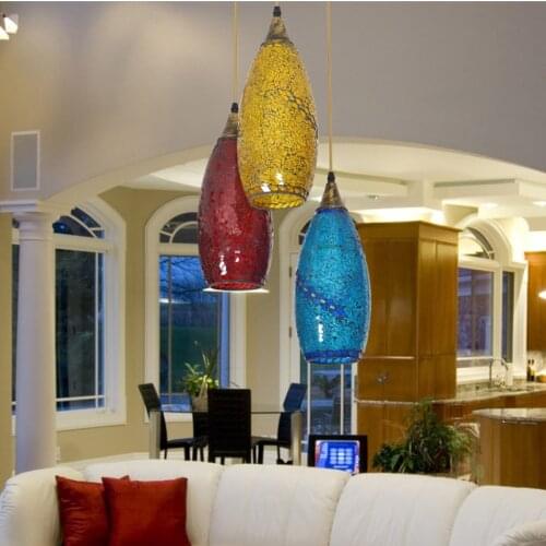 Bohemian Style Glass Lampshade Mediterranean Corridor Pendant Lamp For Bedroom Dining Room Lamp deco chambre