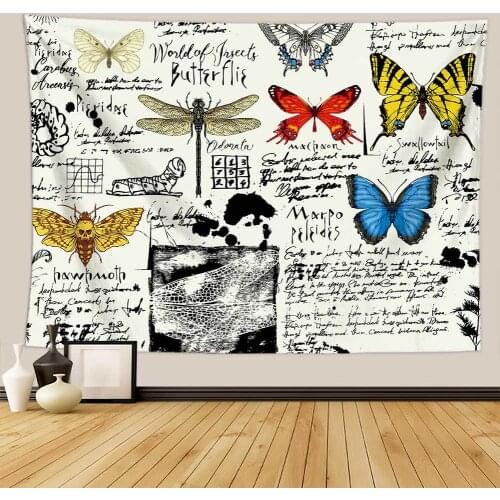 Vintage Wall Tapestry Abstract Hippie Boho Butterfly Plants Flower Landscape Picture Home Decoration for Bedroom Farmhouse Decor