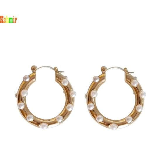 Kshmir High Sense of Circle Earring Ear Buckle Eardrop European and American Temperament Inlaid Pearl Female Women Geometric