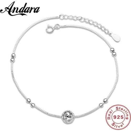 100%925 Sterling Silver Anklet Lucky Exquisite Ball Anklet Summer Style Jewelry Woman Charm Jewelry