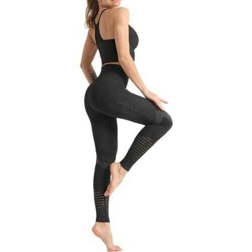 Fitness Women Yoga Set Hollow Out Gym Wear Running Clothes Sportswear Sexy Sport Suit Tracksuit Tank Top Legging Free Shipping