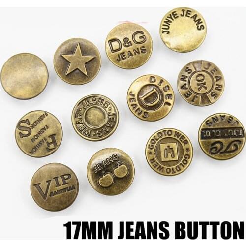 10pcs 17mm Mixed 18 Patterns Clothes Button Jean Metal Buttons Jeans Button