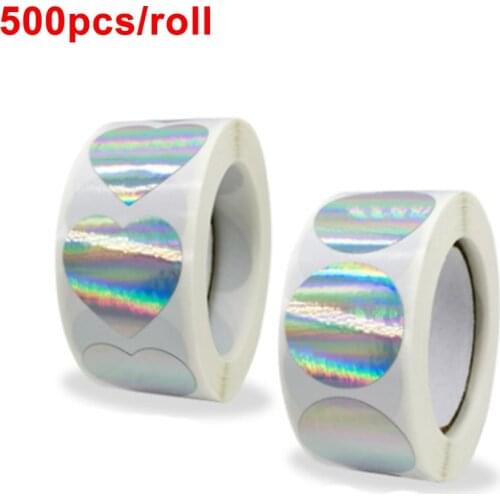 500pcs Laser Party Gift Decorative Roll Stickers Round Heart Type Seal Labels Roll Stickers For Homemade DIY Gift Packing Baking