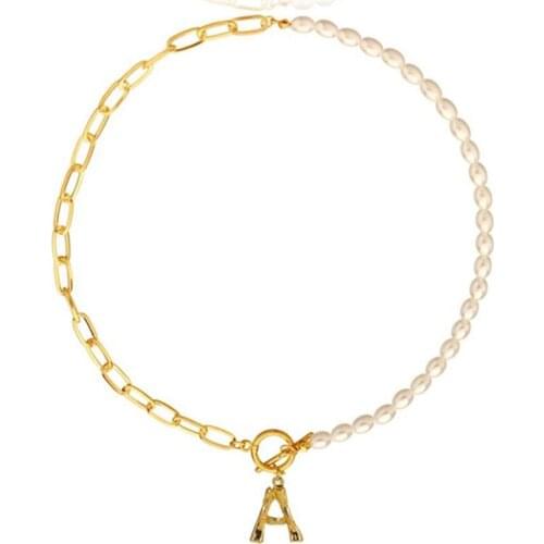 Bamboo Letter Pearl Chain Necklace Alphabet Jewelry A-Z Initial Pendant Necklaces For Women Hip Hop Bijoux Femme Choker BFF Gift