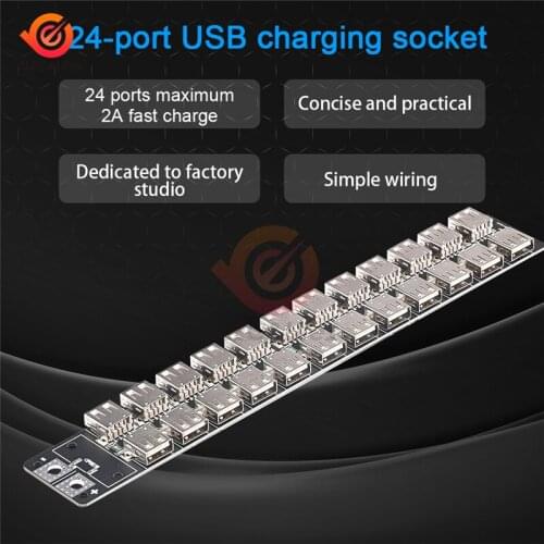 24 Port USB Charger Socket Module 240W Fast Charging Power Supply Plugboard Double Rows USB Interface With 12AWG Silicone Wire