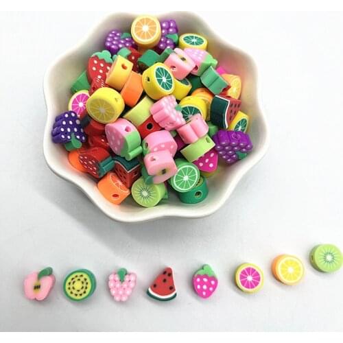 New 30pcs 10mm Fruit Beads Polymer Clay Spacer Loose Beads for Jewelry Making DIY Bracelet Accessories #25