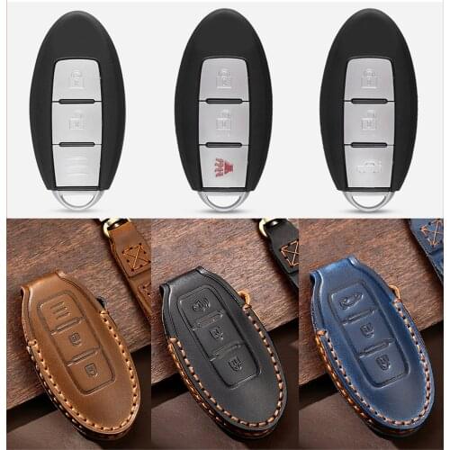 KEYYOU Leather Car Key Case 2/3 Buttons Cover For Nissan Qashqai j10 J11 X-Trail t31 Kicks Murano Altima Tiida Juke For Infiniti