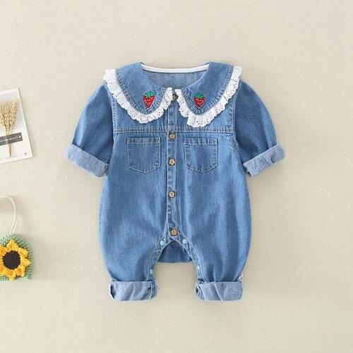Baby Kids Girls Boys Jeans Rompers Toddler Autumn Long Sleeve Infants Climbing Romper Playsuit Jumpsuits Outwear S12780