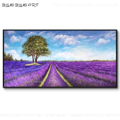 Expert Artist Hand-painted High Quality Lavender Scenery Oil Painting on Canvas Natural Landscape Lavender Painting for Bedroom