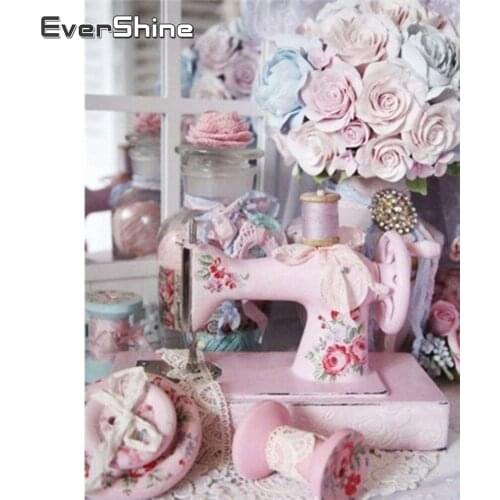 Evershine Diamond Painting Flowers Pink Full Square Rhinestones Flowers Scenery Diamond Embroidery Cross Stitch Kit Home Decor