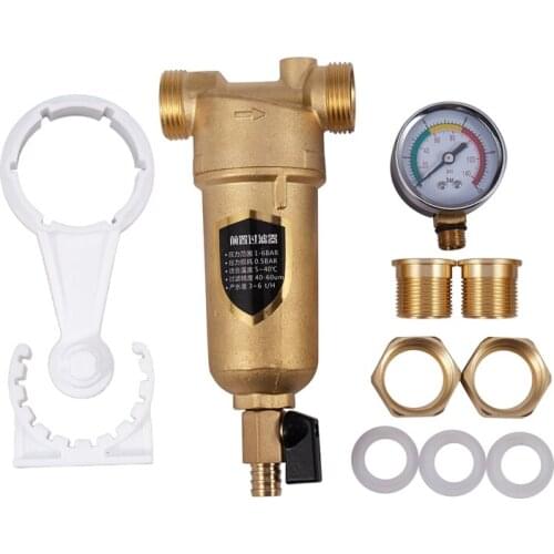 Pre-Filter Water Filter Purifier System Pure Brass Body Stainless Steel Mesh Prefiltro with Gauge