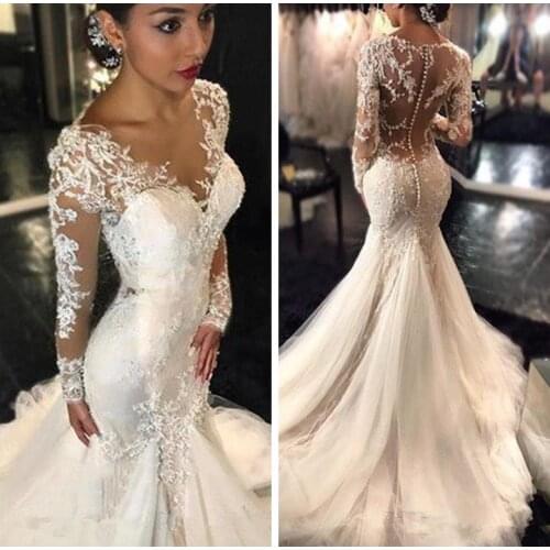 French Light Wedding Dress 2021 New Temperament Bride Long-sleeved Slim Slimming Fishtail Simple Tail Wedding Dress