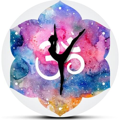 Hindu Watercolor Om Symbol Modern Wall Clock Yoga Girl Om Spiritual Wall Clock Yoga Studio Zen Art Decor Clcok Watch Yogi Gift