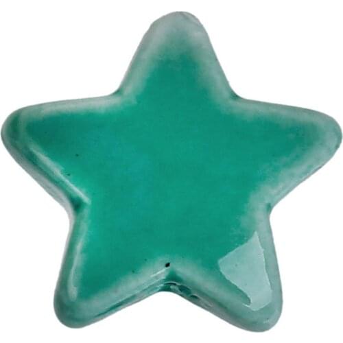 DoreenBeads Green White Ceramic Spacer Beads Pentagram Star Pattern DIY Findings About 15mm x 14mm, Hole: Approx 2.9mm, 10 PCs