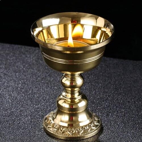 Brass Candle Cup Collection Romantic Flower Golden Candlestick Buddhist Tibetan Lamp Holder Wedding Dinner Home Table Decoration