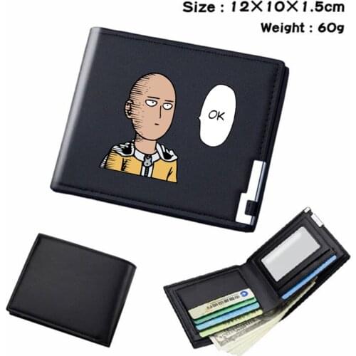 Anime One Punch-Man PU Wallet Bifold Short Card Holder Casual Student Teenger Note Compartment Mens Womens Black Purses