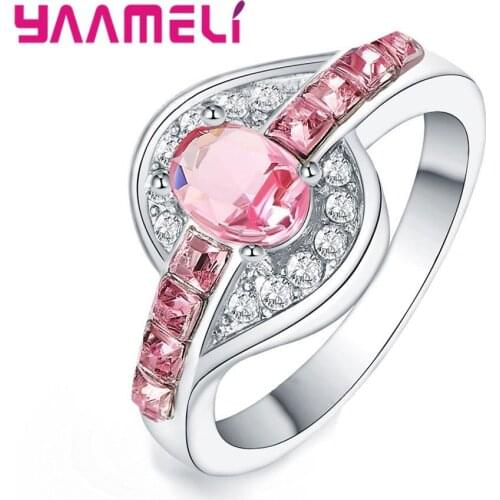 Best Fashion Jewelry Gifts 925 Sterling Silver Shinny Crystals Paved Charm Statement Finger Rings For Birthday /Valentines Day