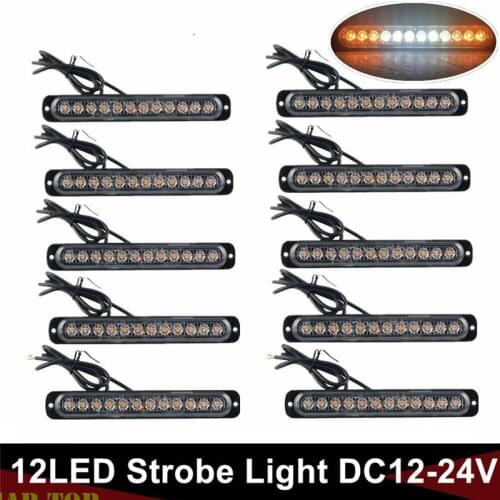 10PCS Flash Side Lights Truck Strobe Lamp Emergency Warning Light Deck Dash Grill White/Amber 12V/24V LED Lights Truck Strobe
