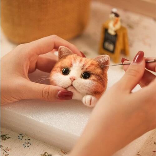 Cute Orange Cat Wool Needle Felting Kit Wool Felt DIY Craft Doll Material Package Poke Set Handcraft Gifts