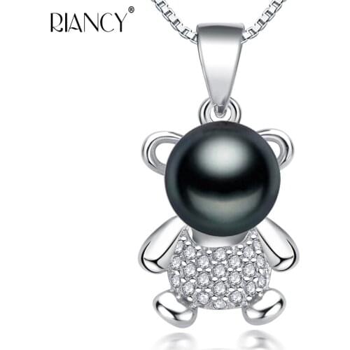 Fashion lovely bear design,real natural freshwater pearl pendant necklace for women, 925 silver pearl jewelry girl birthday gift