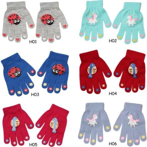 Cartoon Cute Unicorn Animals Winter Baby Boys Girls Knitted Gloves Keep Warm Mittens Full Finger Gloves for 7-12Y Kids