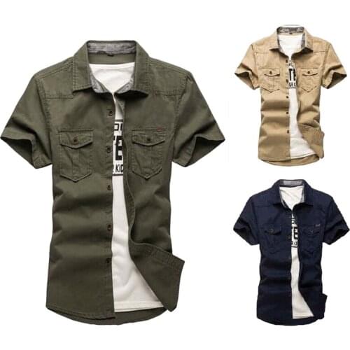 Men Military Shirt Mens Cargo Tactical Shirts 100% Cotton Short Sleeve Work Safari Style Shirt Chemise Plus size 5XL